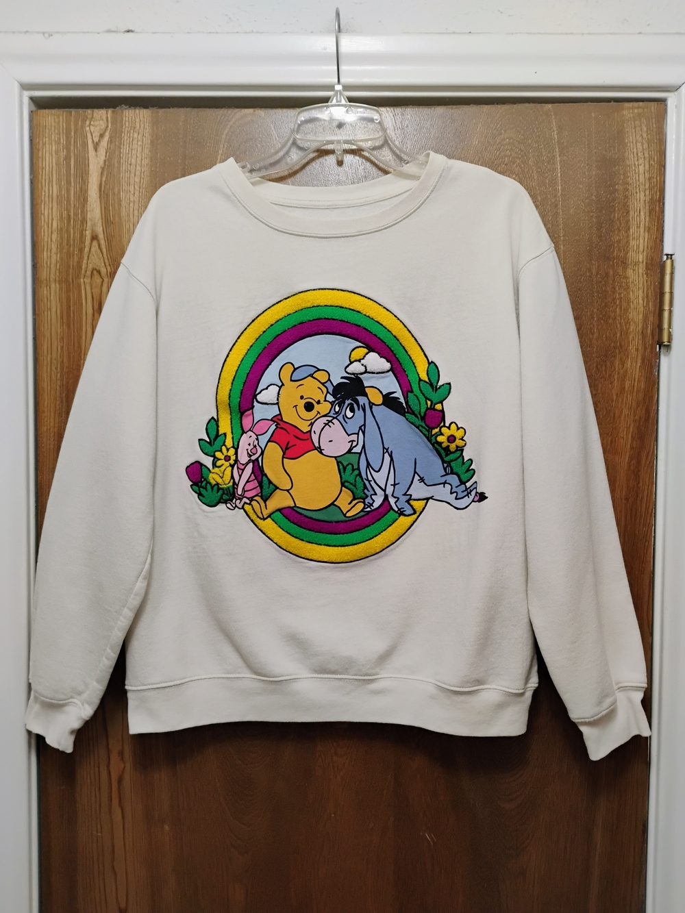 Disney Cream Winnie the Pooh & Eeyore Chenille Applique Crewneck Sweatshirt. XL